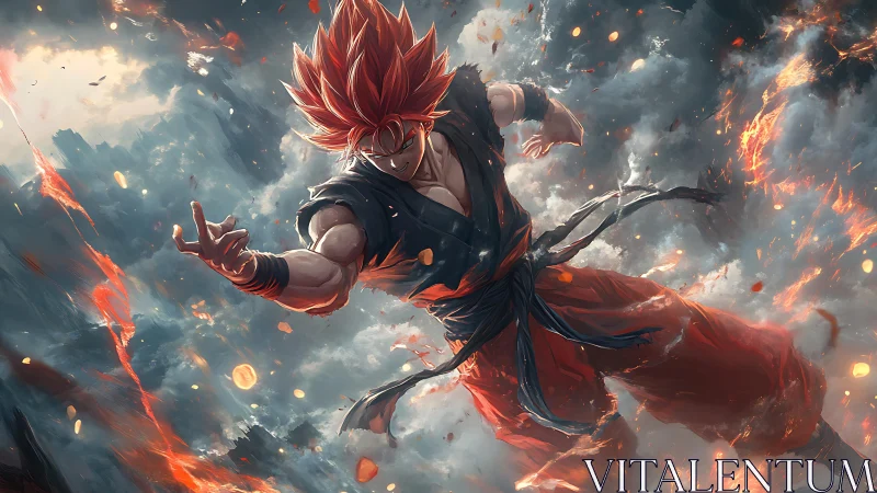 Volcanic sky duel with red haired ki-empowered fighter.