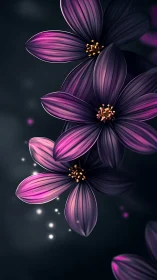 Luminous Cosmos Flowers with Golden Stamens.