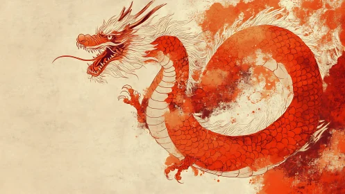 Spiraling Ember Dragon Coiled in Ink and Stormfire.