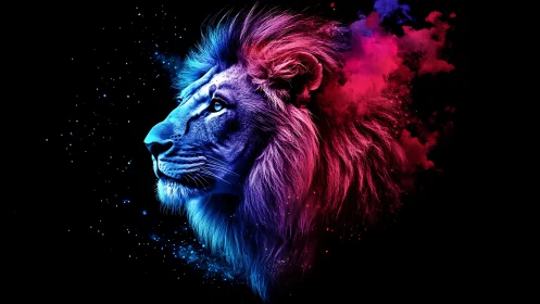 Neon spectral lion profile with explosive chromatic mane.