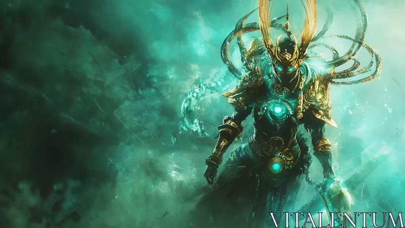 Celestial warlord strides through turquoise stormlight and memory