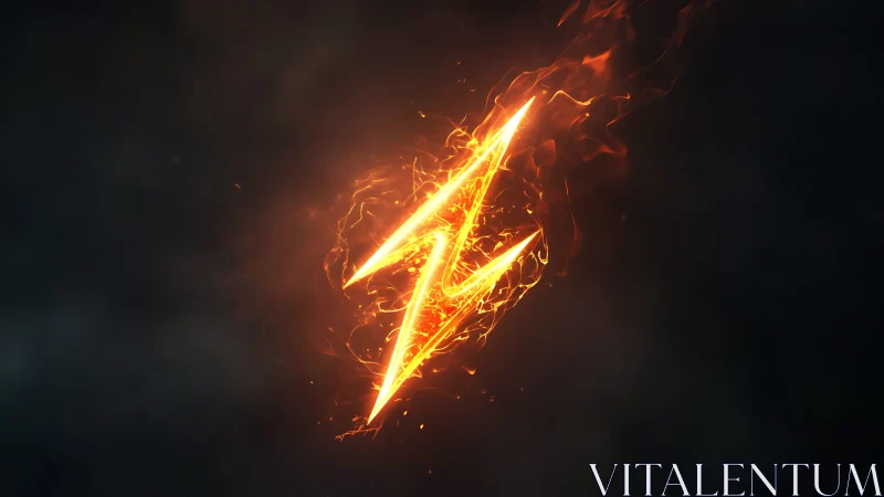 Luminous fiery lightning emblem on deep void background.