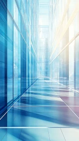 Glass corridor between tall corporate office towers.