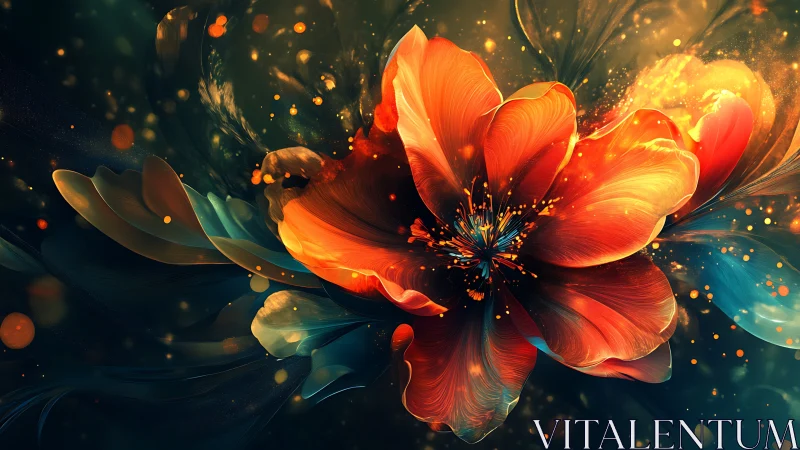 Glowing cosmic flower blooming in swirling night color.