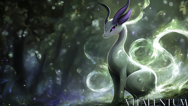 Mystic forest dragon spirit glows with swirling light.