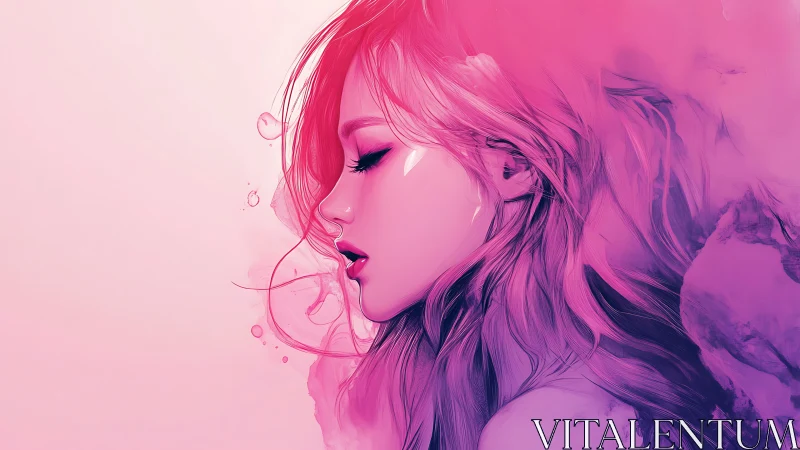 Monochromatic pink side-profile portrait with vaporlike gradients
