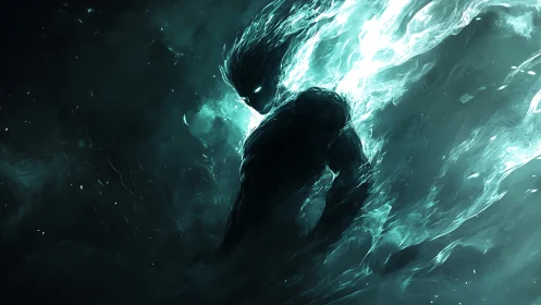 Ethereal Void Entity in Luminous Teal Energy Stream Digital.