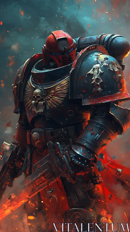 Armored sci fi warrior in red and black power armor.