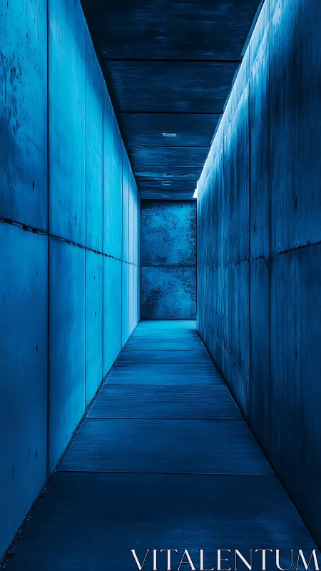 Moody blue corridor inviting quiet steps into the unknown.