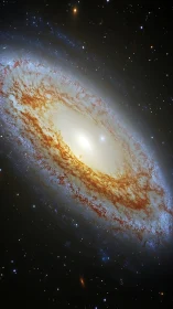 Edge-on spiral galaxy rendered with high-contrast dust lanes