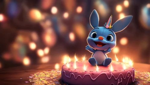 Delightful Blue Bunny Celebrating a Birthday Wish.