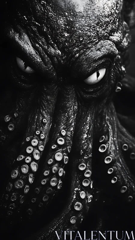 Monochrome tentacled horror glares from the engulfing dark
