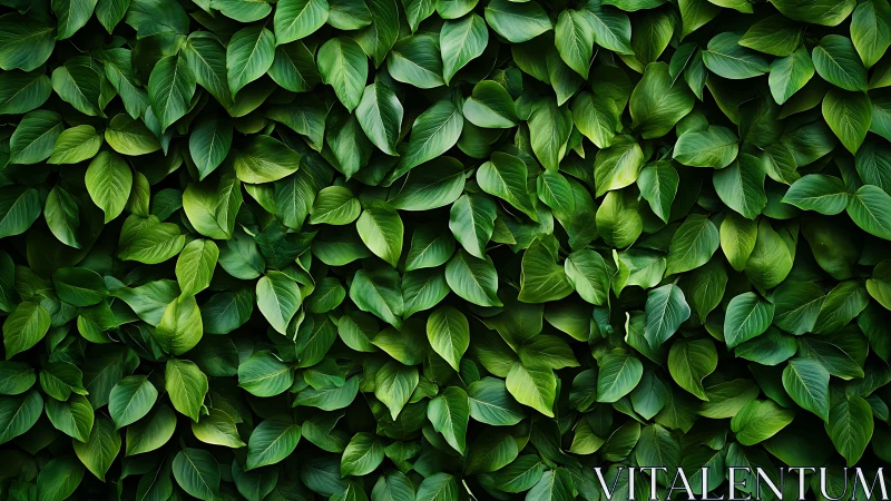Dense green foliage wall with layered tropical leaves.