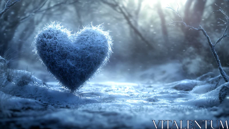 Frozen Heart in Winter Forest.