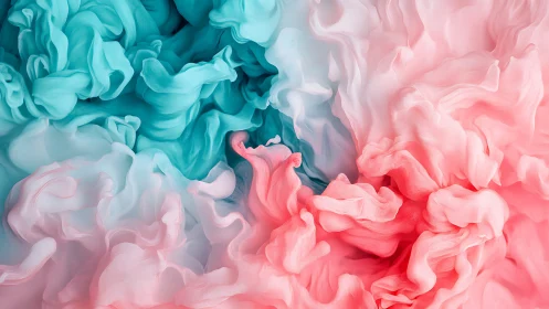 Chromatic fluid dynamics of teal and coral pigment plumes.