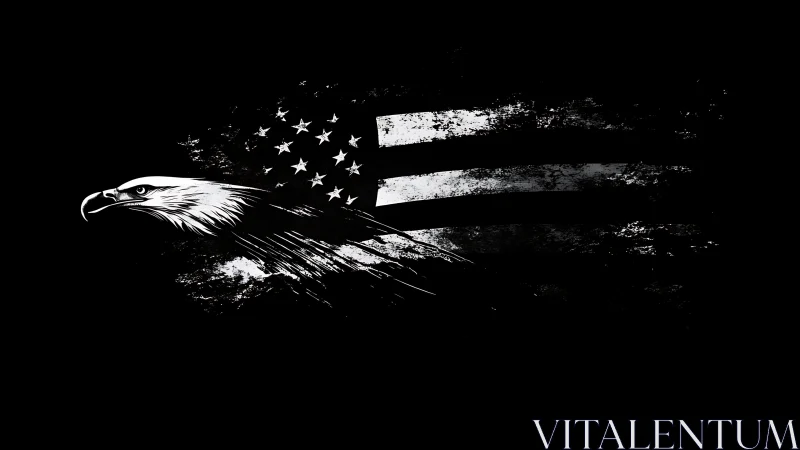 Eagle and distressed US flag emerge from stark black void