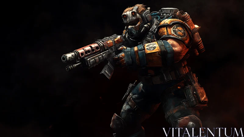 Armored exosuit shock trooper with modular plasma rifle.