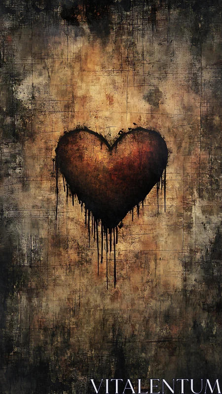Weathered Heart Symbol Rendered in Oxidized Pigments Against Textured Urban Surface