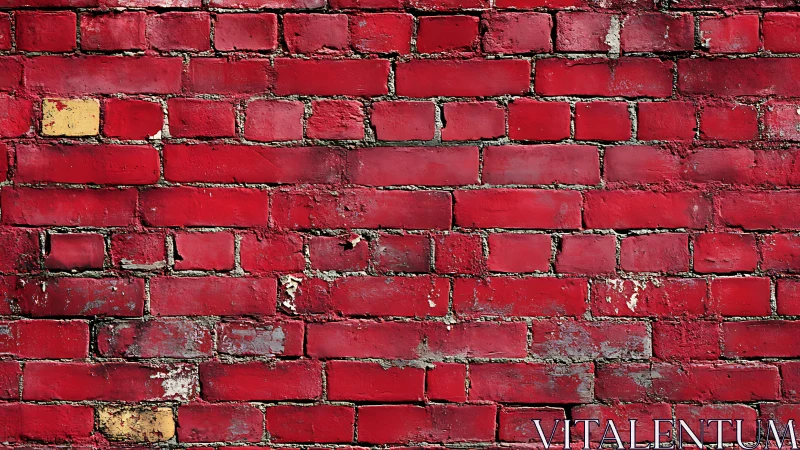 Weathered red brick wall with chipped paint and mortar.