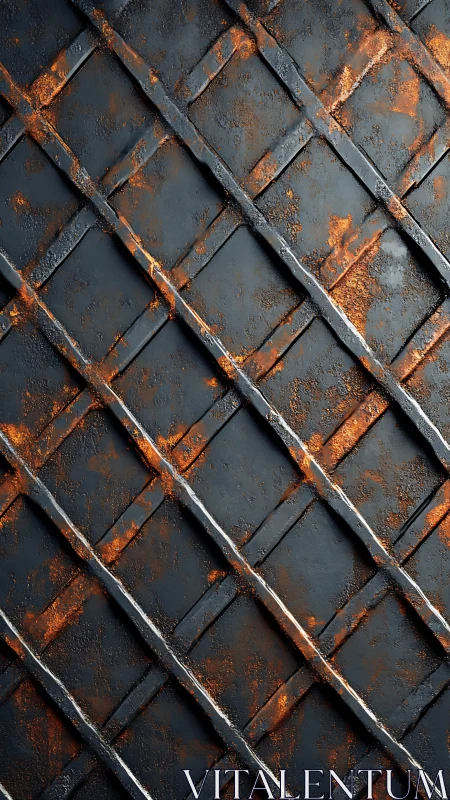 Rust coated diagonal metal grid shows heavy surface corrosion