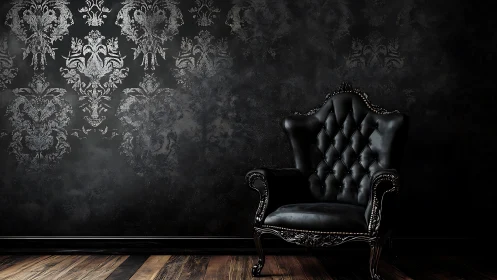 Velvet shadows and a regal black chair invite quiet stories.