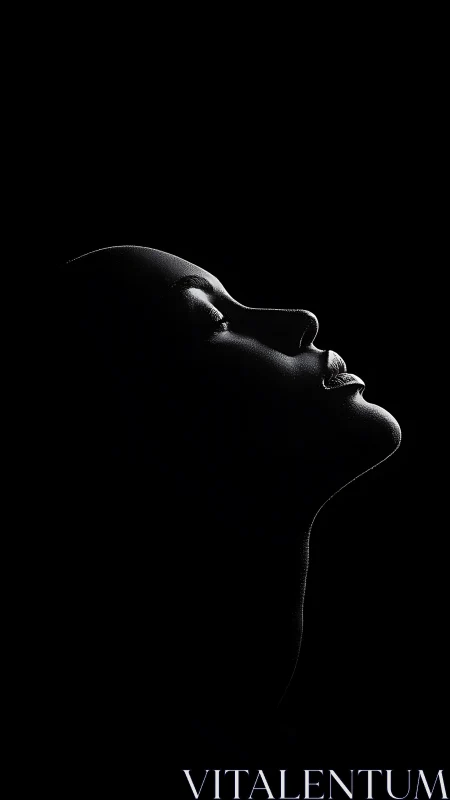 Side profile silhouette of human face in low key light.