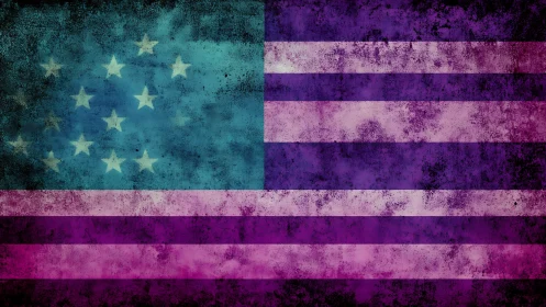 Grunge reinterpretation of a starry striped flag design.