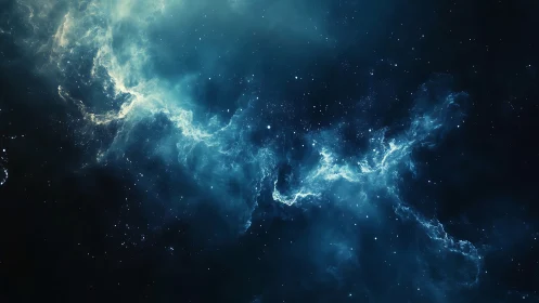 Blue interstellar nebula cloud with scattered star field.