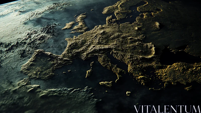 Rendered oblique view shows shaded relief model of Europe