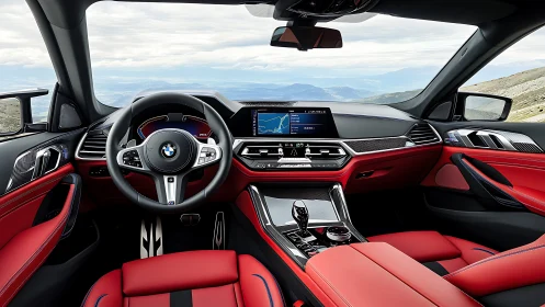 High-end BMW cockpit showcases red leather and digital interfaces