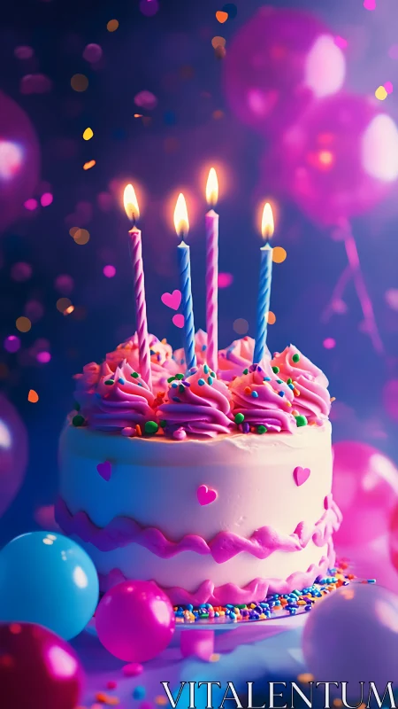 Luminescent Birthday Cake with Multi-Color Spiral Candles and Bokeh Ambient Lighting