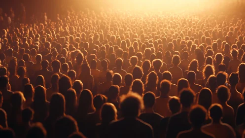 Golden crowd bathed in morning light, gathered as one.