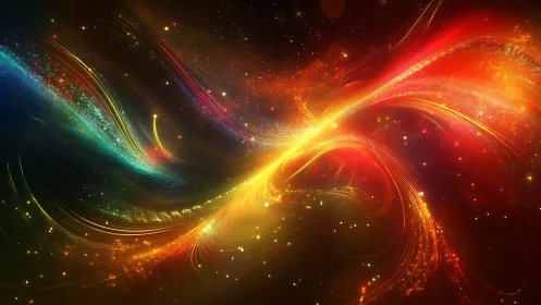 Radiant cosmic energy streams with vibrant color arcs.