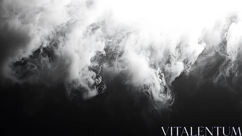 White smoke swirls drifting through deep black void.