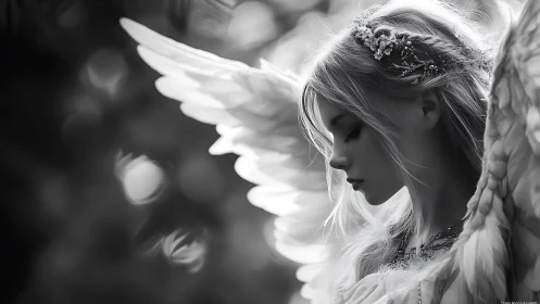 Melancholic angelic portrait glows in soft monochrome light