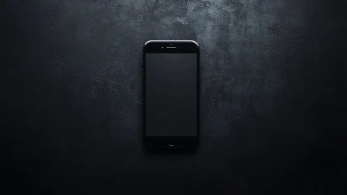 Black smartphone centered on textured dark grey surface