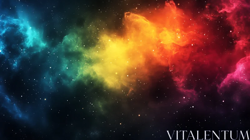 Color-swept cosmic nebula drifting across a starry night.