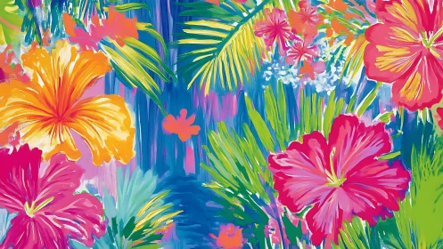 Vibrant Tropical Blooms Dance in Joyful Floral Symphony