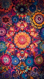 Radiant mandala blooms unfurl in a rich, colorful tapestry