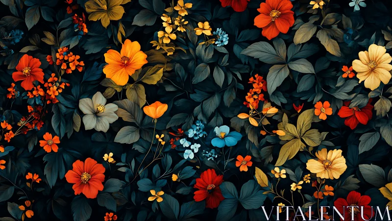 Vibrant Floral Tapestry on Dark Background.