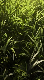 Dense backlit grass canopy rendered with layered digital brushwork