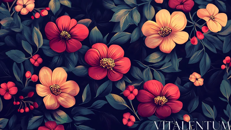 Velvet Night Blooms in Crimson and Gold Splendor