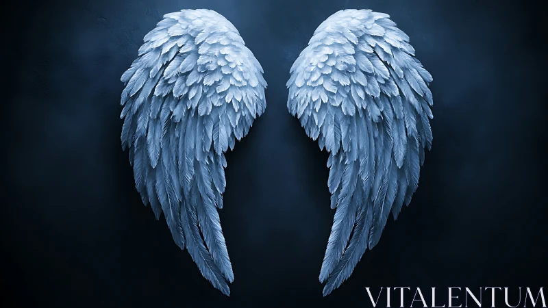 Frost-lit angel wings drifting in a midnight-blue hush.