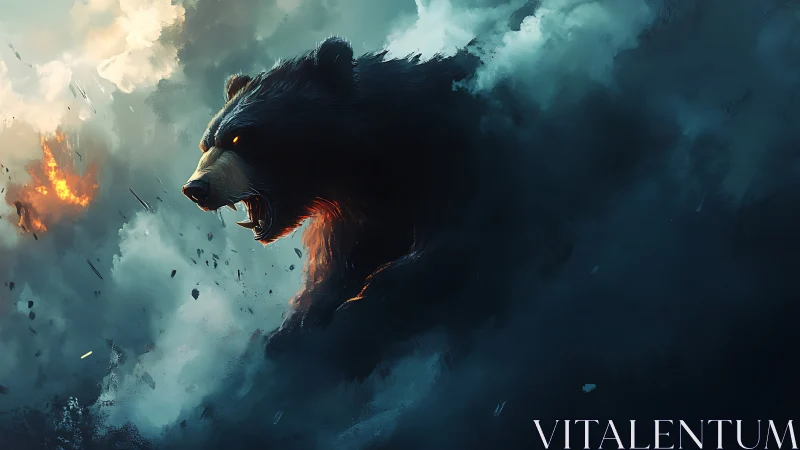 Storm-forged bear spirit roars through swirling battle clouds