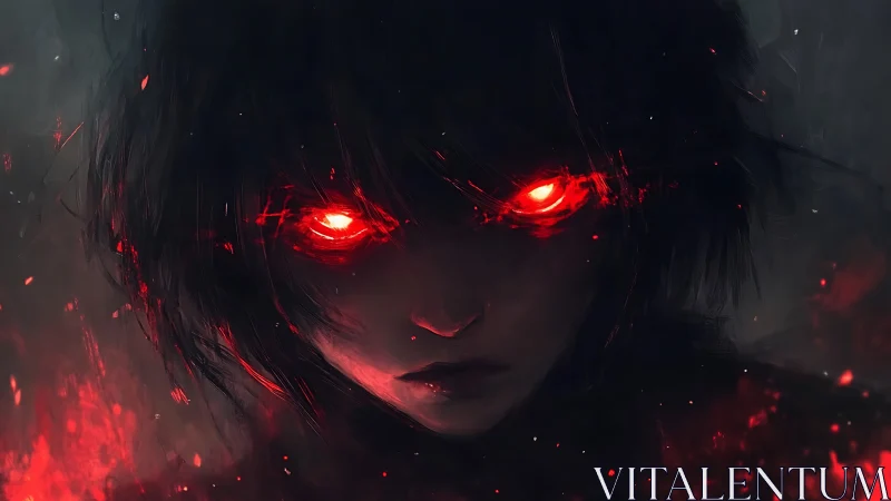 Dark figure with blazing red eyes emerges from shadows.