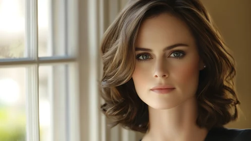 Soft daylight portrait captures serene feminine poise.