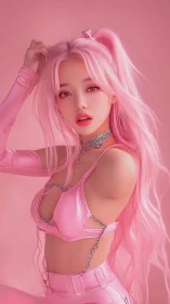 Pink haired woman posed in monochrome styled portrait