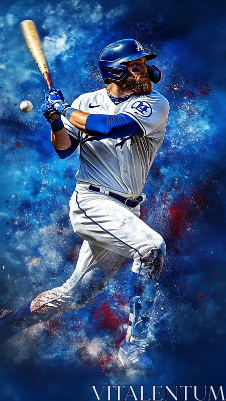 Explosive digital portrait of baseball batter mid-swing.