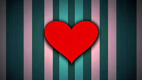 Red Heart Shape Against Vertical Striped Background
