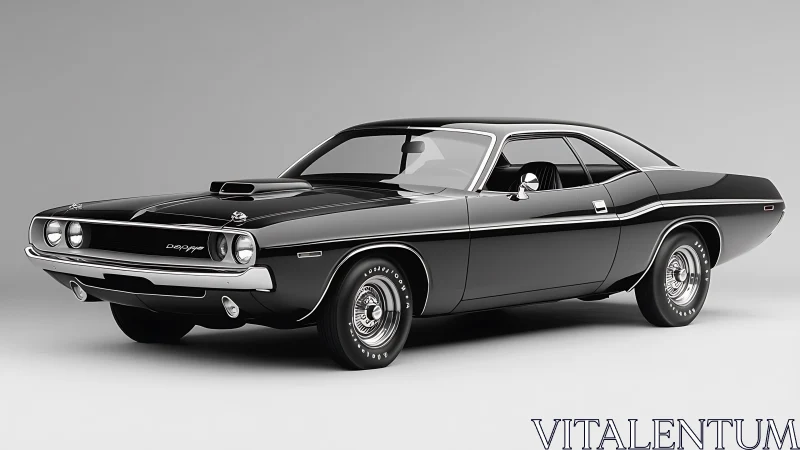 Bold black classic muscle car stands poised in studio light